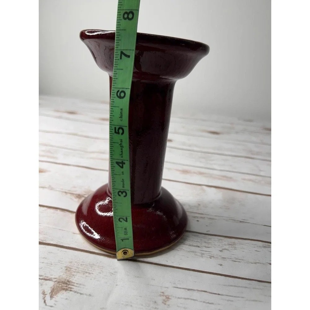HausenWare Candlestick Holders Red Glossy Ceramic Pedestal Set of‎ 2 7.5in